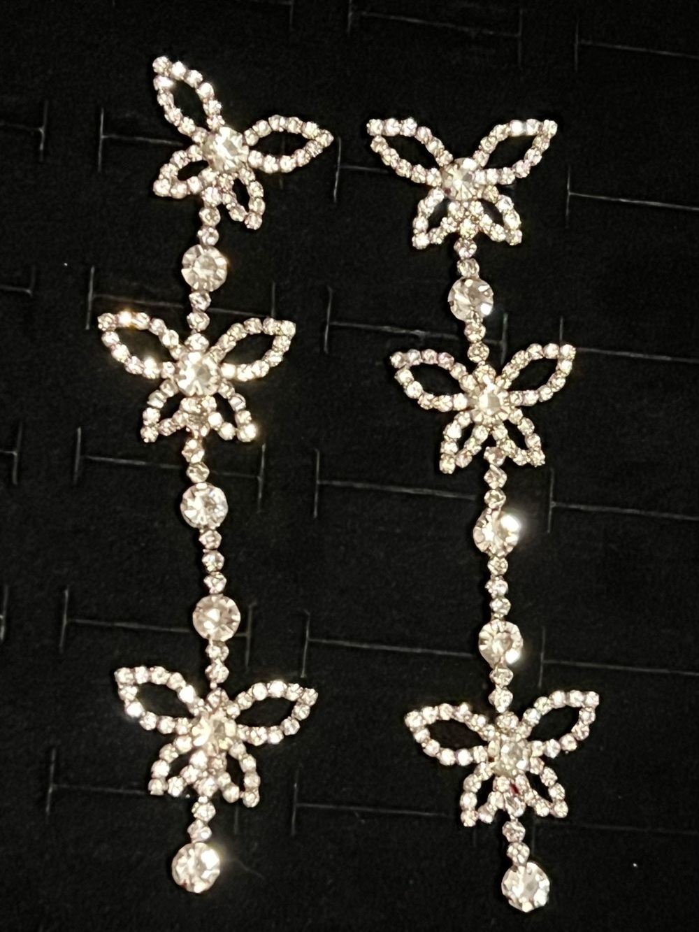 CZ Butterfly Drop Earrings - Silver Tone